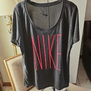 Nike Women's Charcoal and Neon Pink Tee